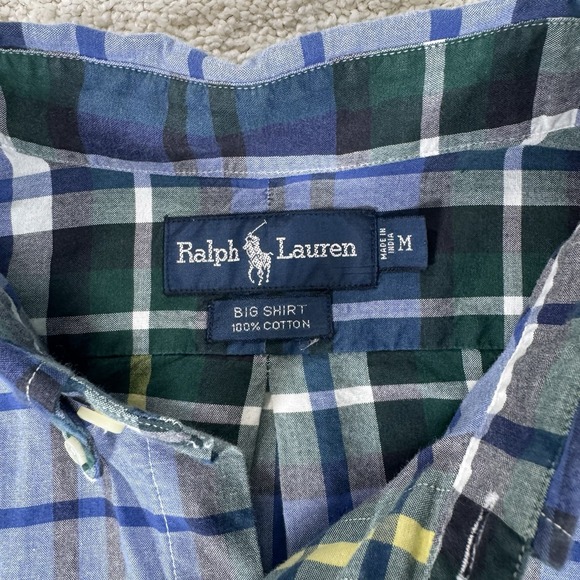 Ralph Lauren Men's Button Up Shirt Size Medium Big Shirt Short Sleeve Blue Plaid - Picture 3 of 8